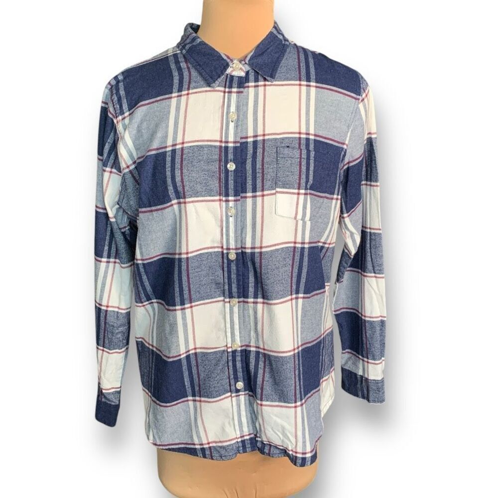 Weatherproof‎ Vintage Plaid Flannel Comfort Stretch Navy Button-Down Shirt XL